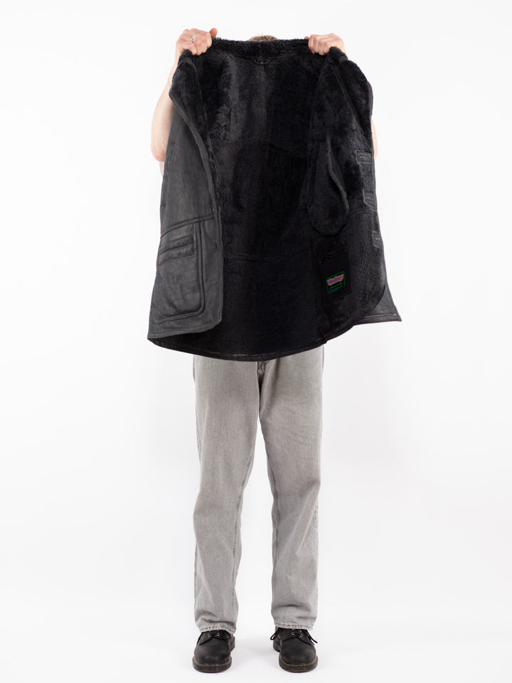 Vintage 80's Men Sheepskin Coat in Gray