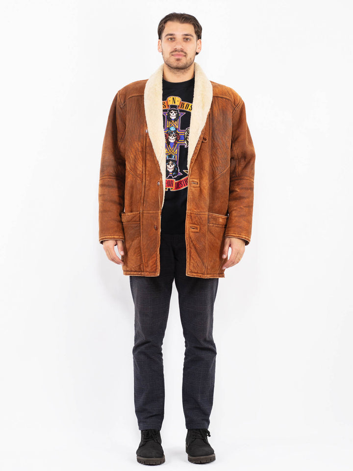 Vintage 80's Men Sheepskin Coat in BrownZ2374
