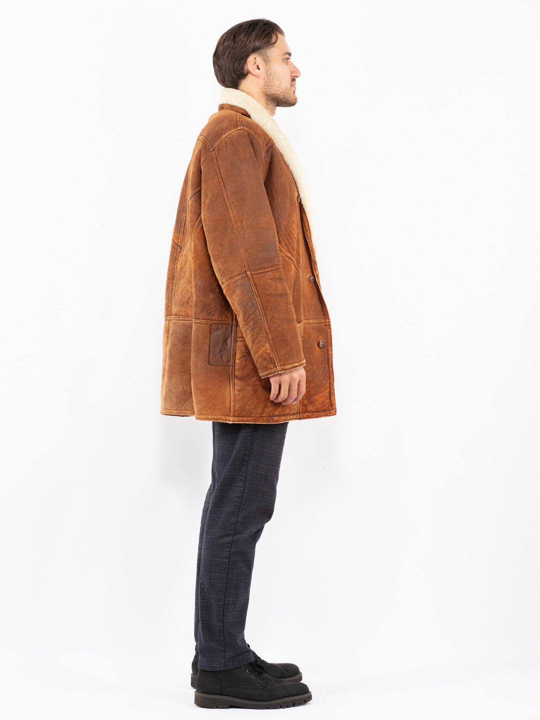 Vintage 80's Men Sheepskin Coat in BrownZ2374