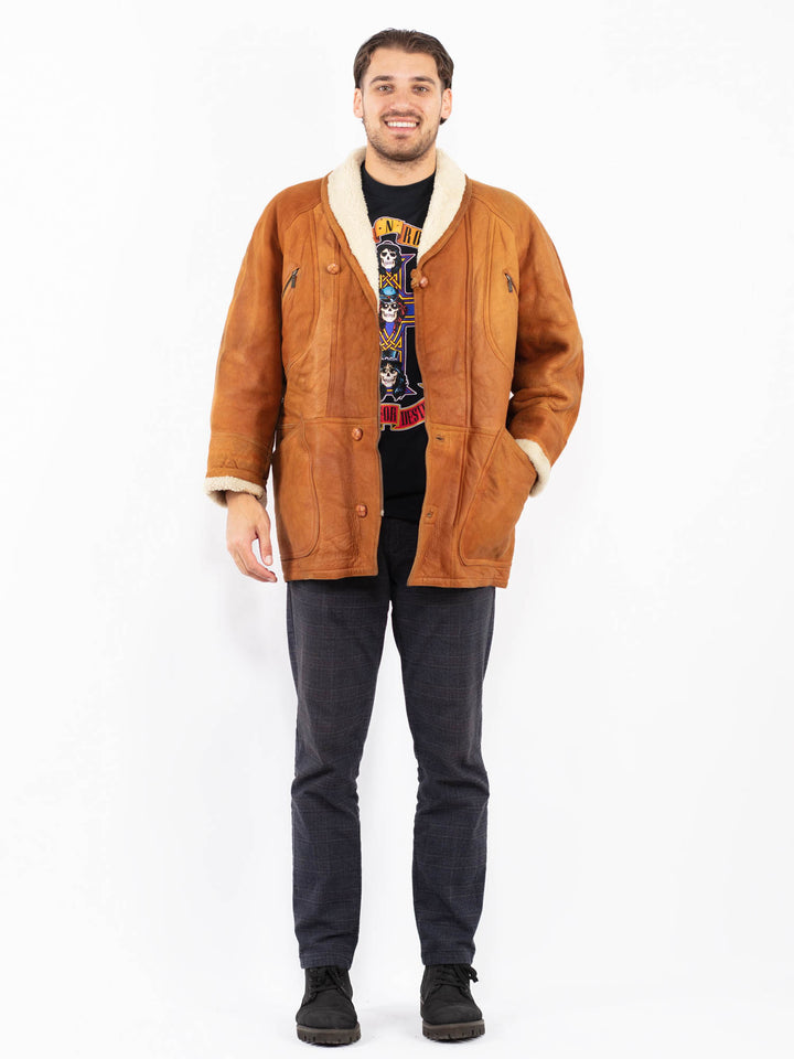 Vintage 80's Men Sheepskin Coat in BrownZ2391