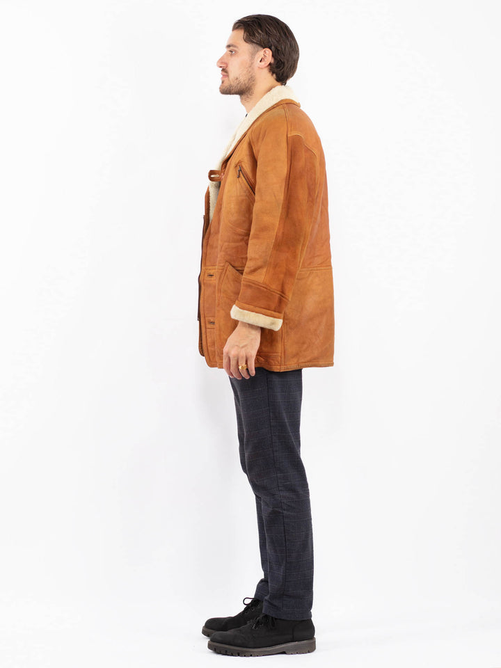 Vintage 80's Men Sheepskin Coat in BrownZ2391