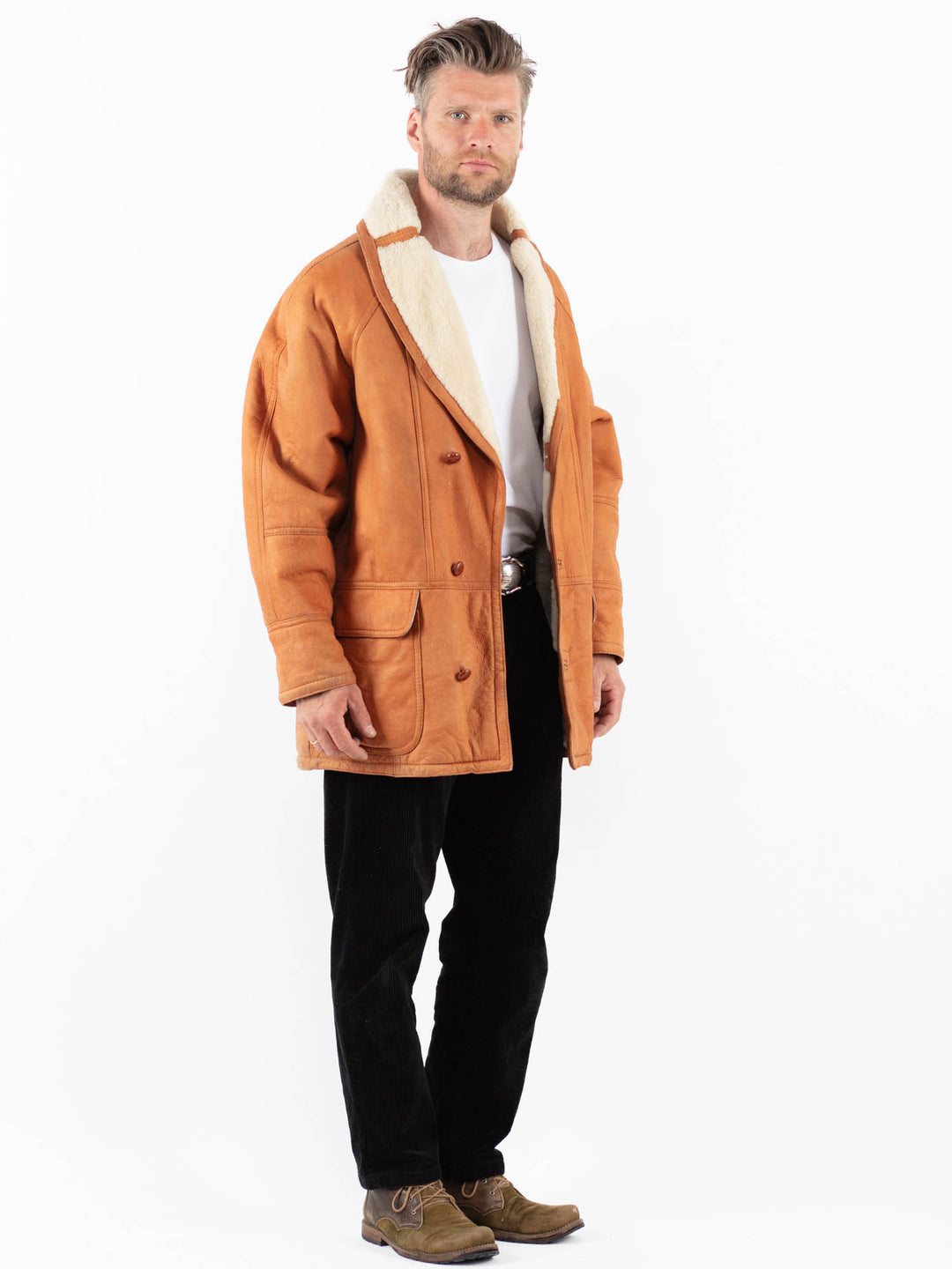 Vintage 80's Men Sheepskin Coat in BrownZ1852