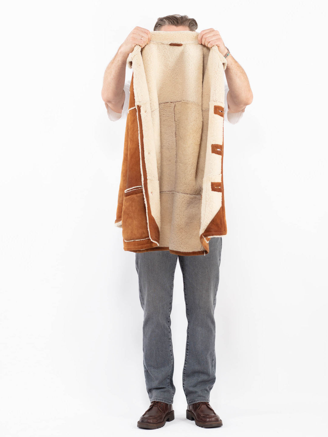 Vintage 80's Men Sheepskin Coat in BrownZ2074