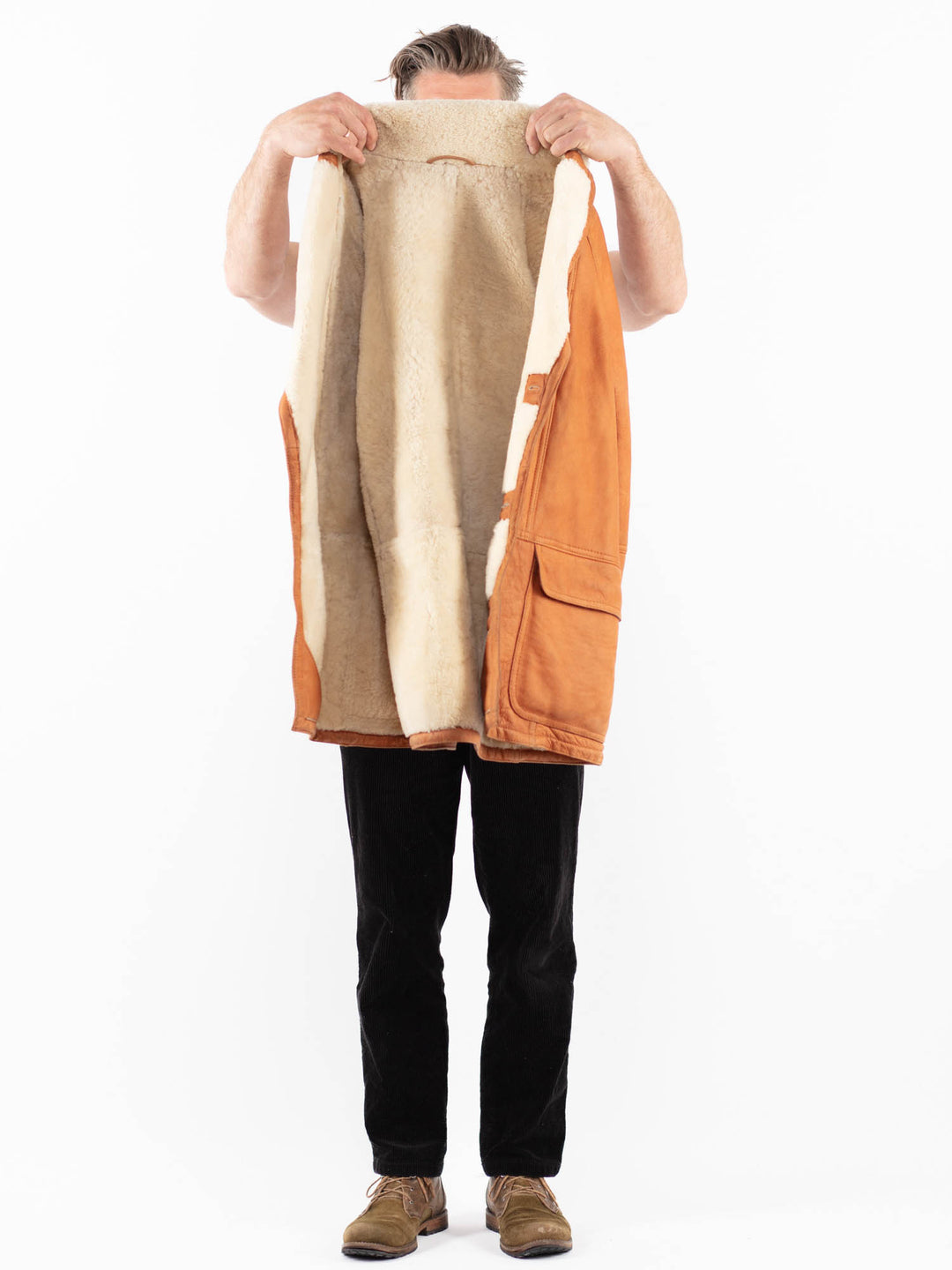 Vintage 80's Men Sheepskin Coat in BrownZ1852