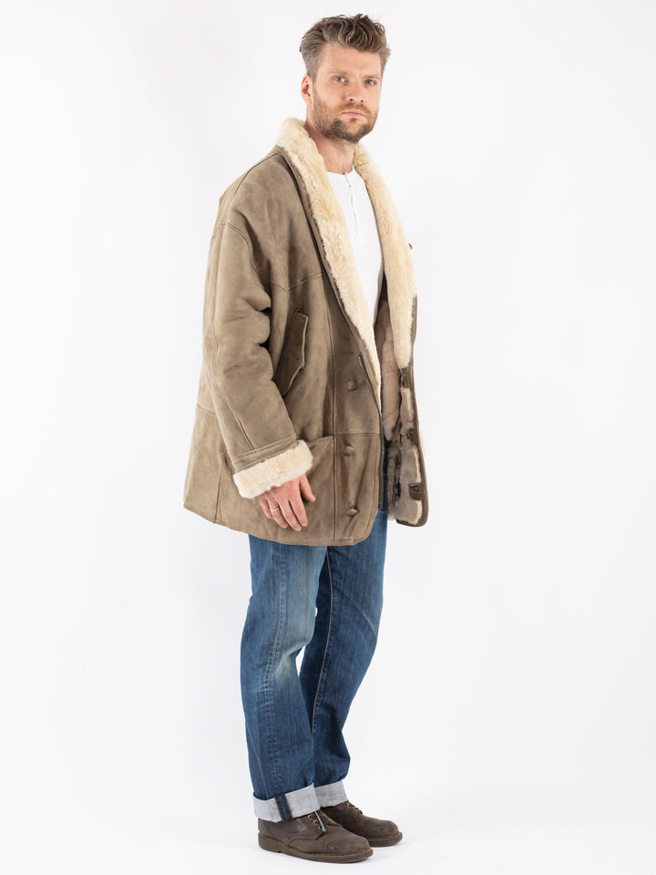 Vintage 80's Men Sheepskin Coat in Beige