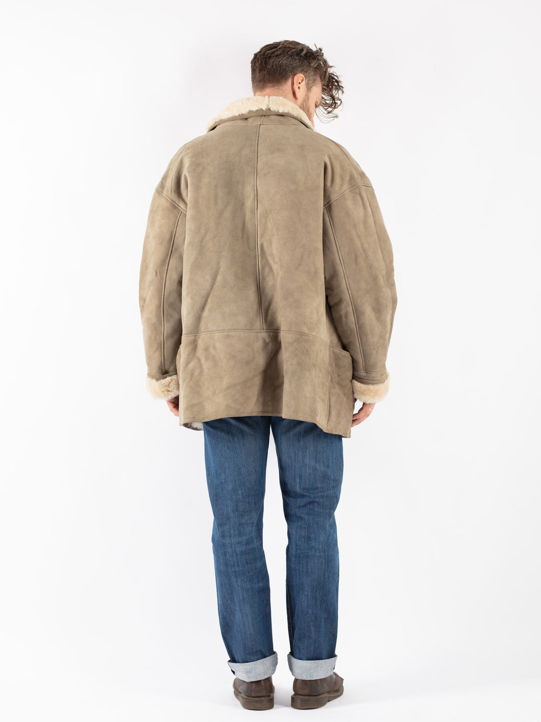 Vintage 80's Men Sheepskin Coat in Beige