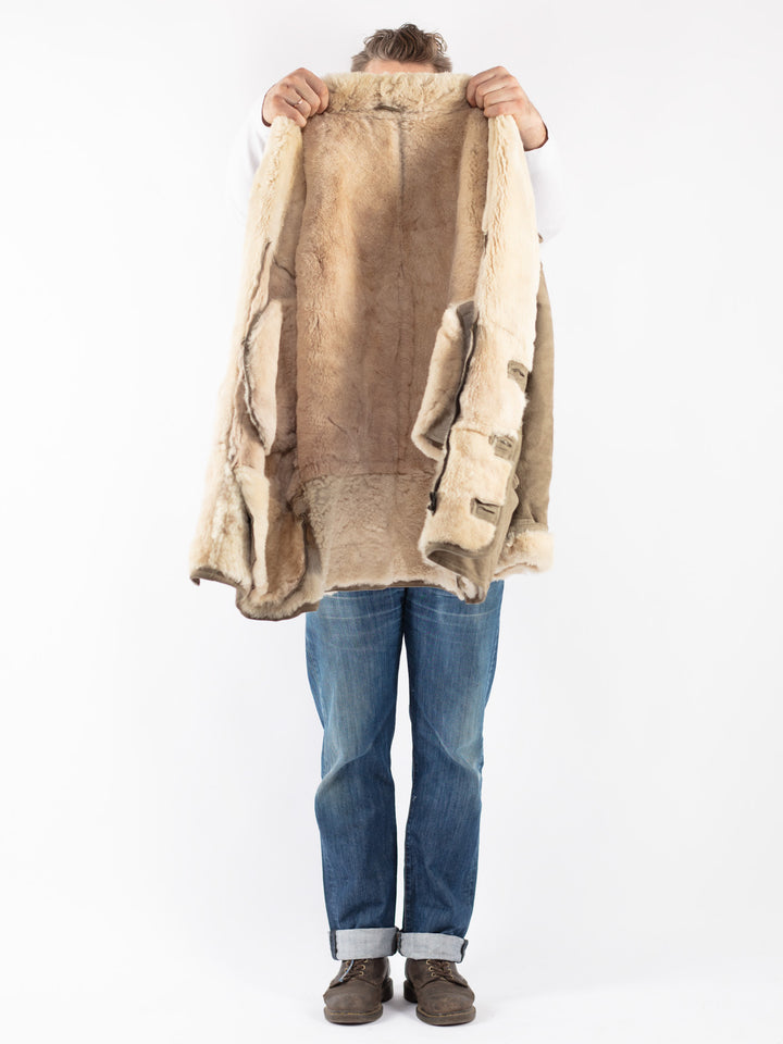 Vintage 80's Men Sheepskin Coat in Beige