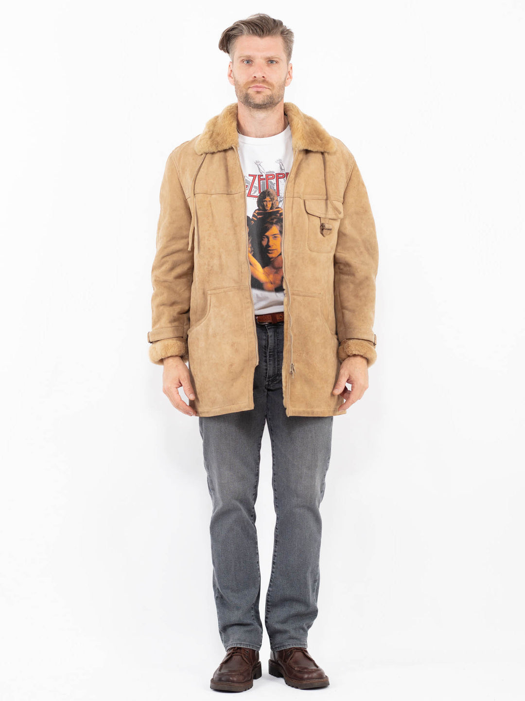 Vintage 80's Men Sheepskin Coat in BeigeZ2083