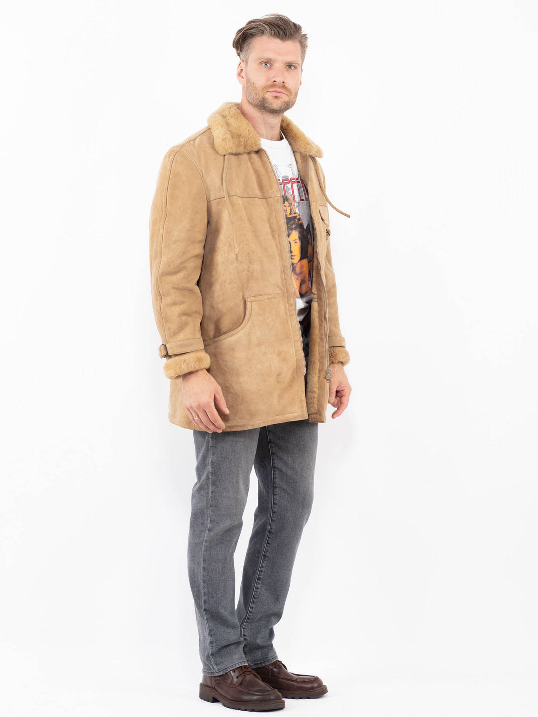 Vintage 80's Men Sheepskin Coat in BeigeZ2083