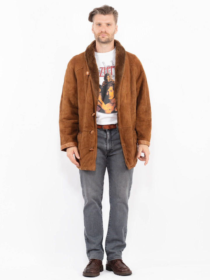 Vintage 80's Men Sheepskin Shearling Coat in BrownZ2085