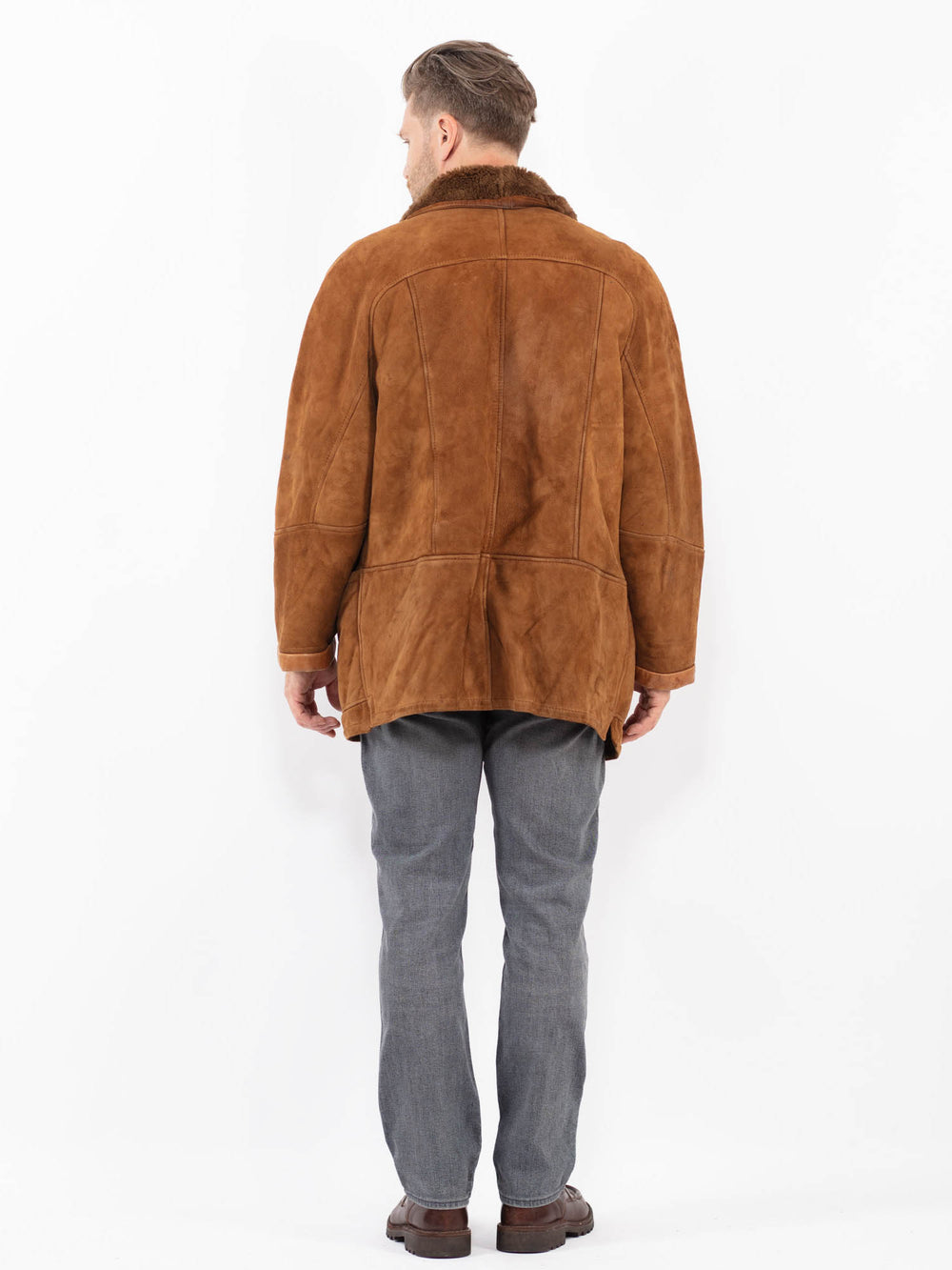 Vintage 80's Men Sheepskin Shearling Coat in BrownZ2085