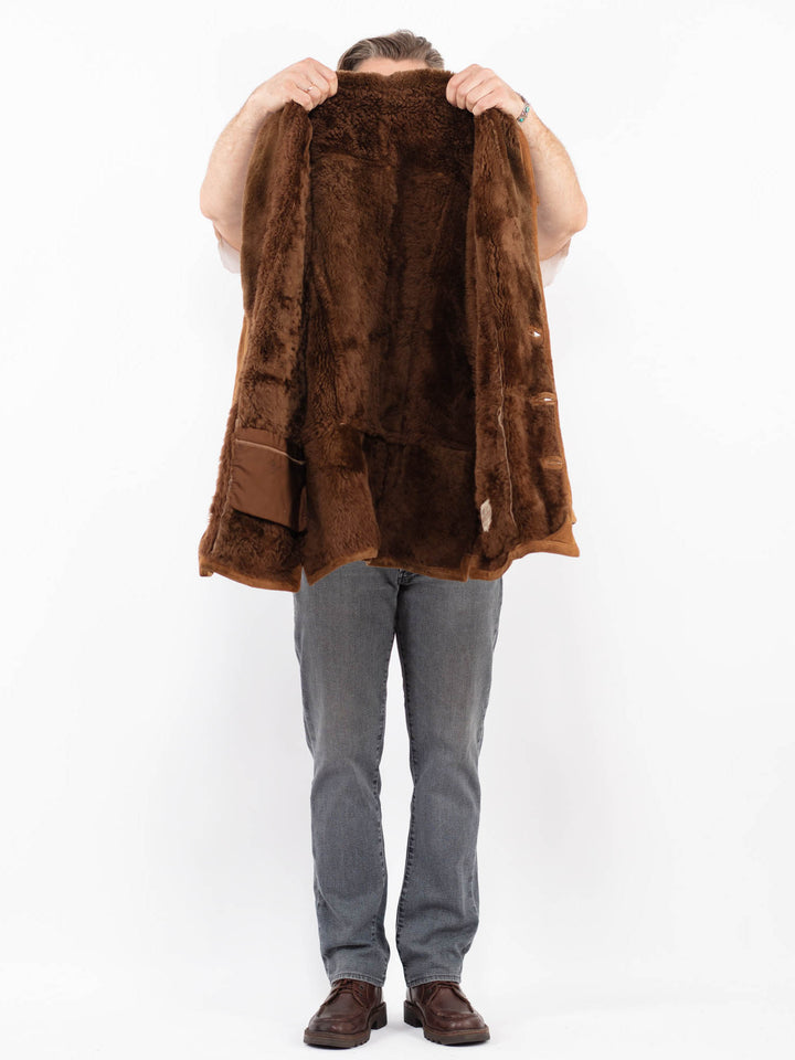 Vintage 80's Men Sheepskin Shearling Coat in BrownZ2085