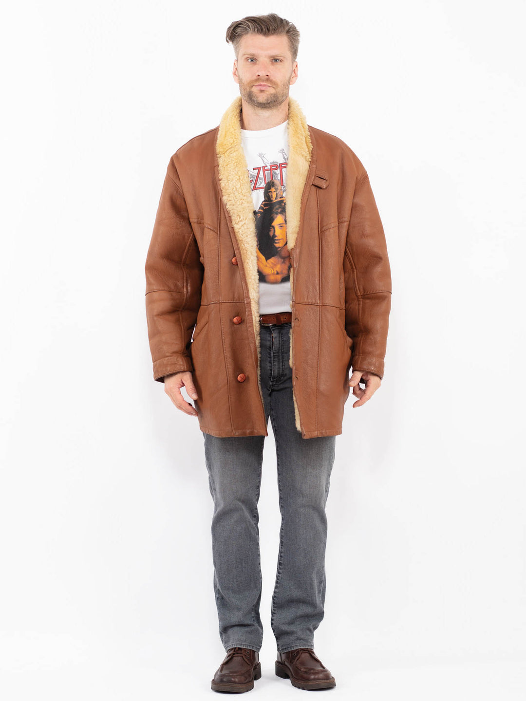 Vintage 80's Men Sheepskin Coat in BrownZ2086