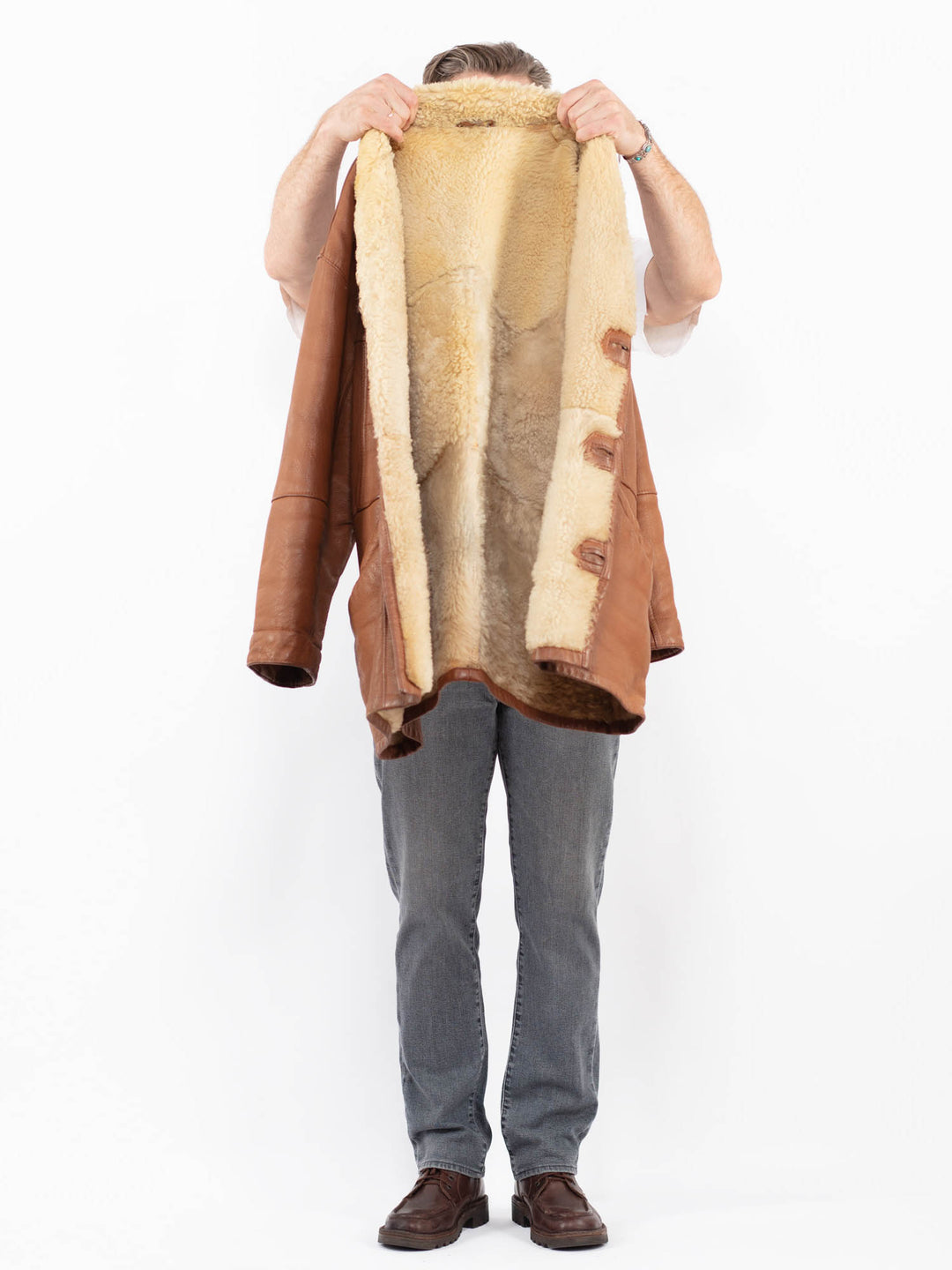 Vintage 80's Men Sheepskin Coat in BrownZ2086