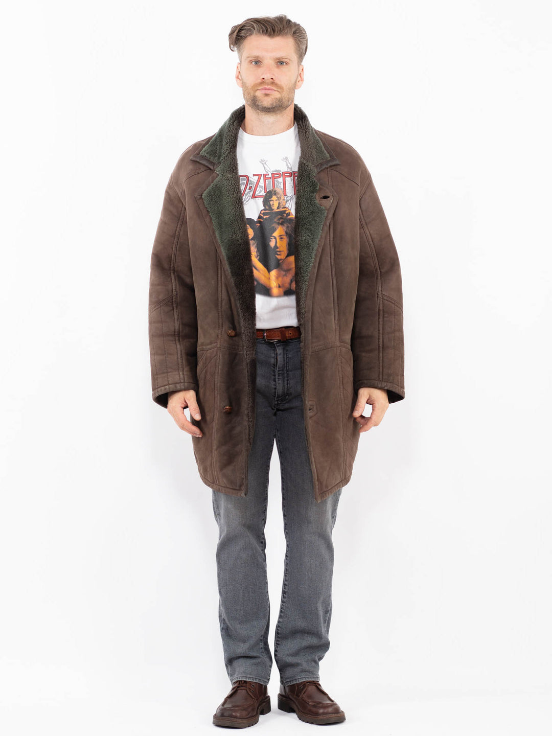 Vintage 80's Men Sheepskin Coat in BrownZ2089