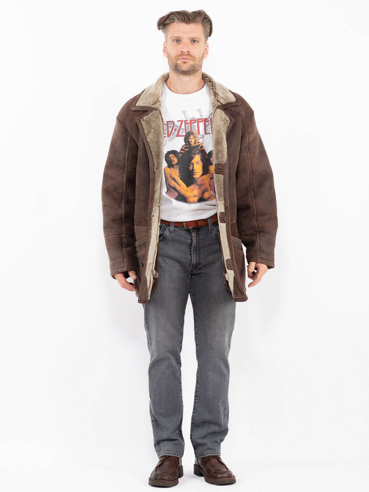 Vintage 80's Men Sheepskin Coat in BrownZ2096