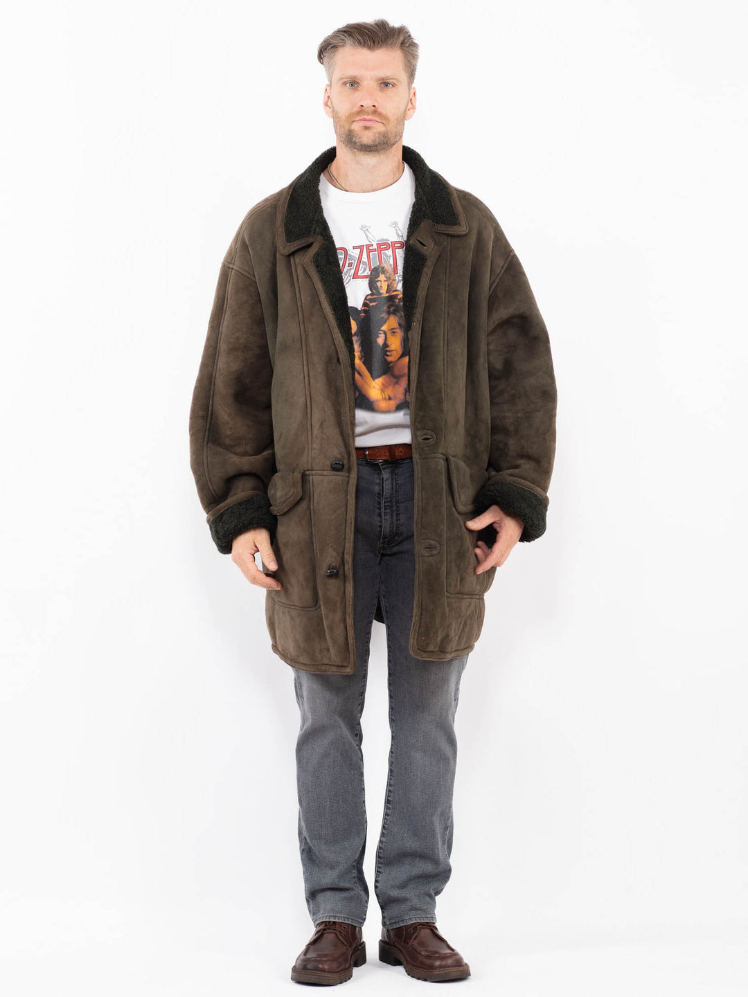 Vintage 80's Men Sheepskin Coat in GreenZ2102