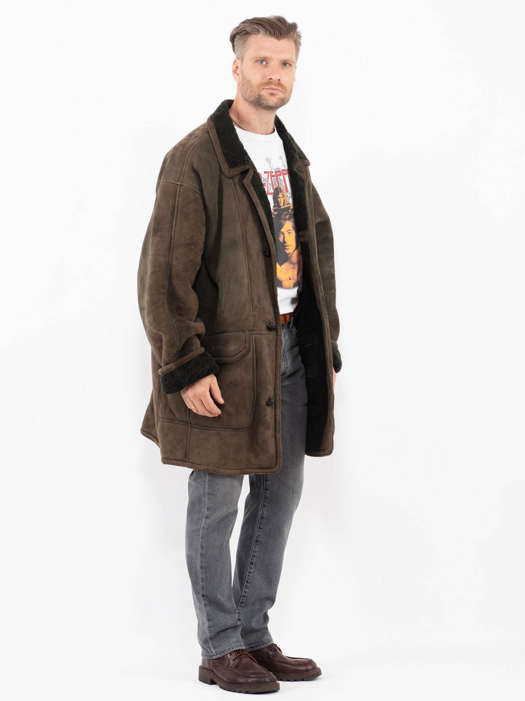 Vintage 80's Men Sheepskin Coat in GreenZ2102