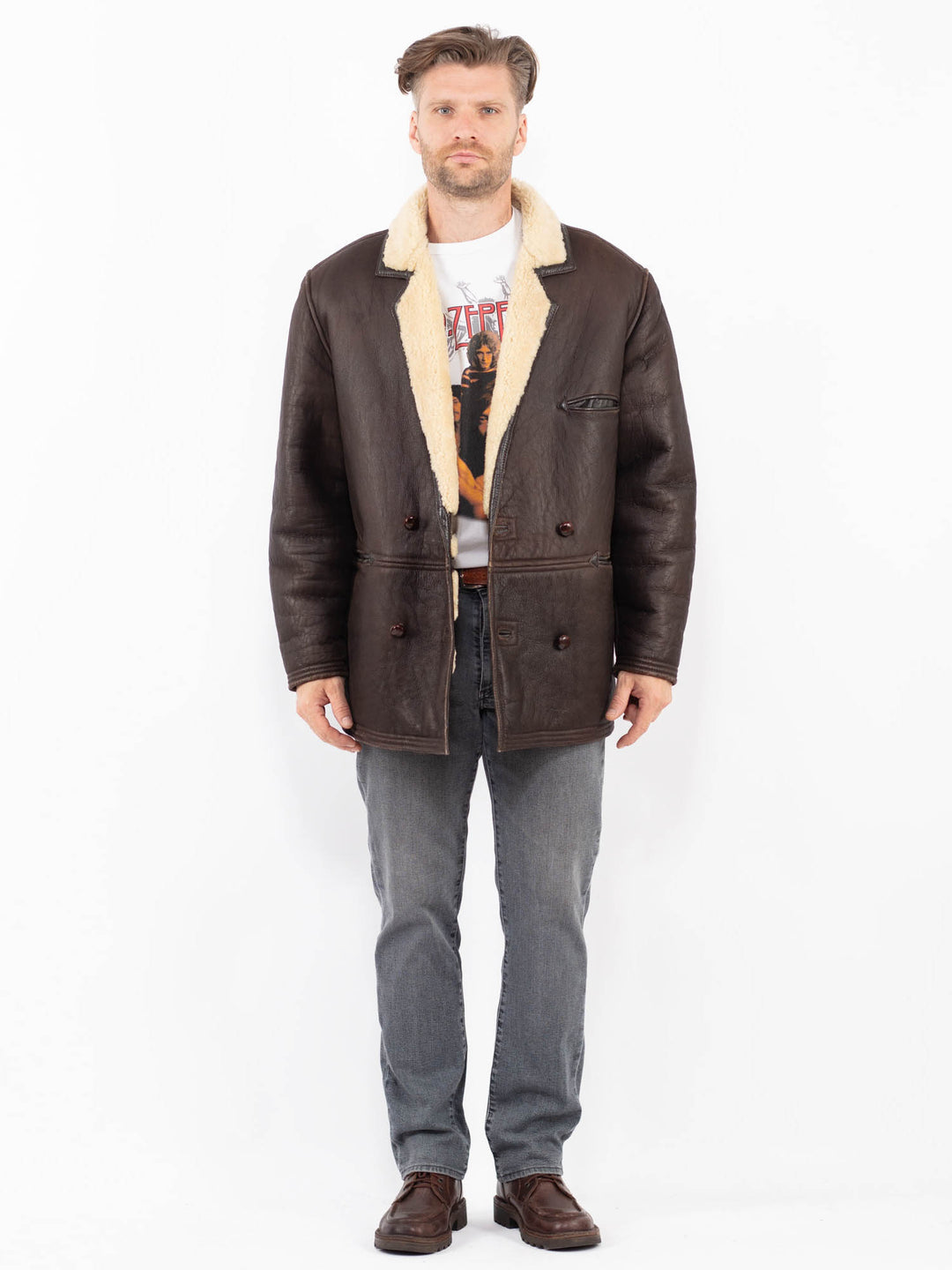 Vintage 80's Men Sheepskin Coat in BrownZ2111
