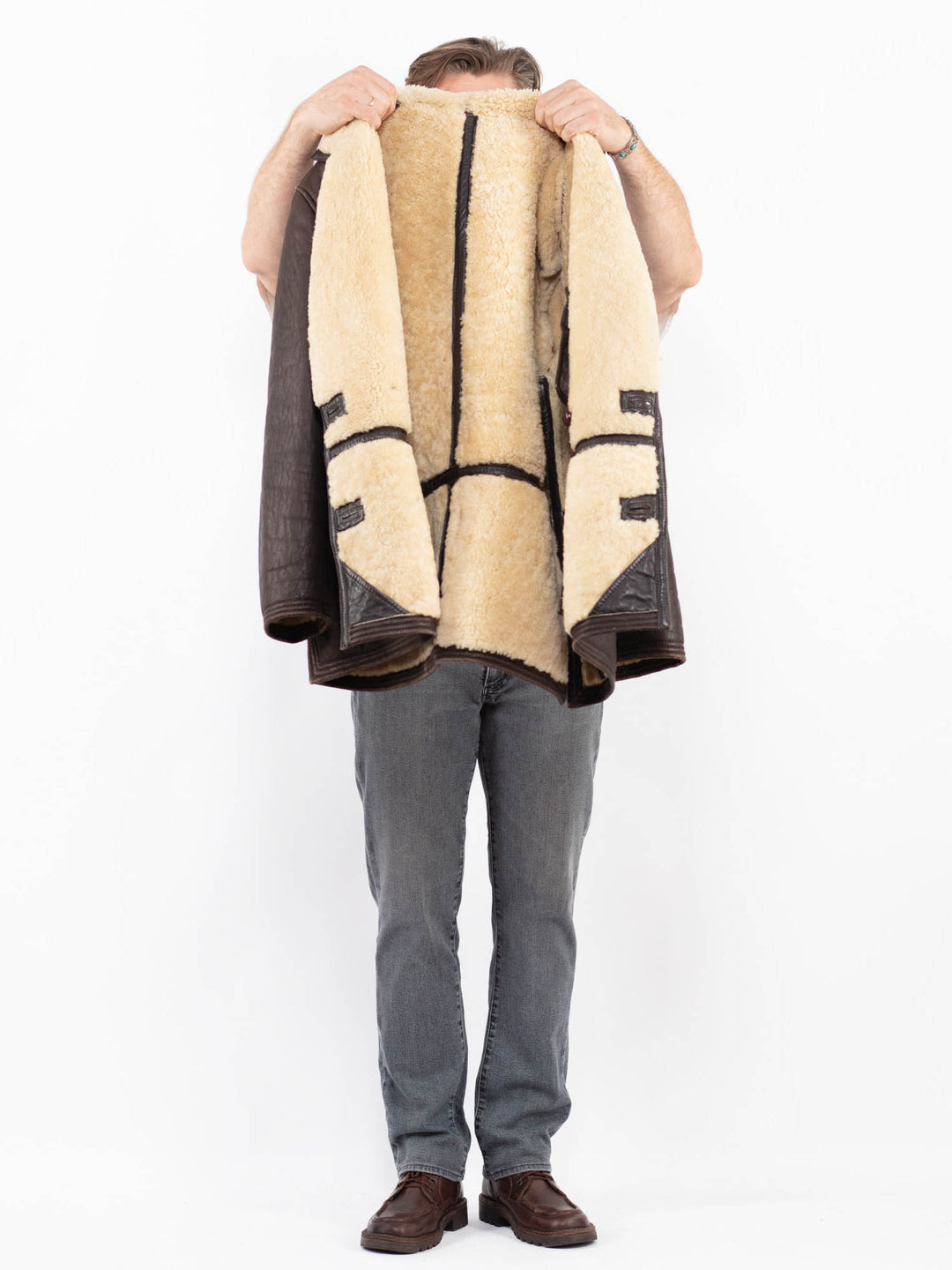 Vintage 80's Men Sheepskin Coat in BrownZ2111