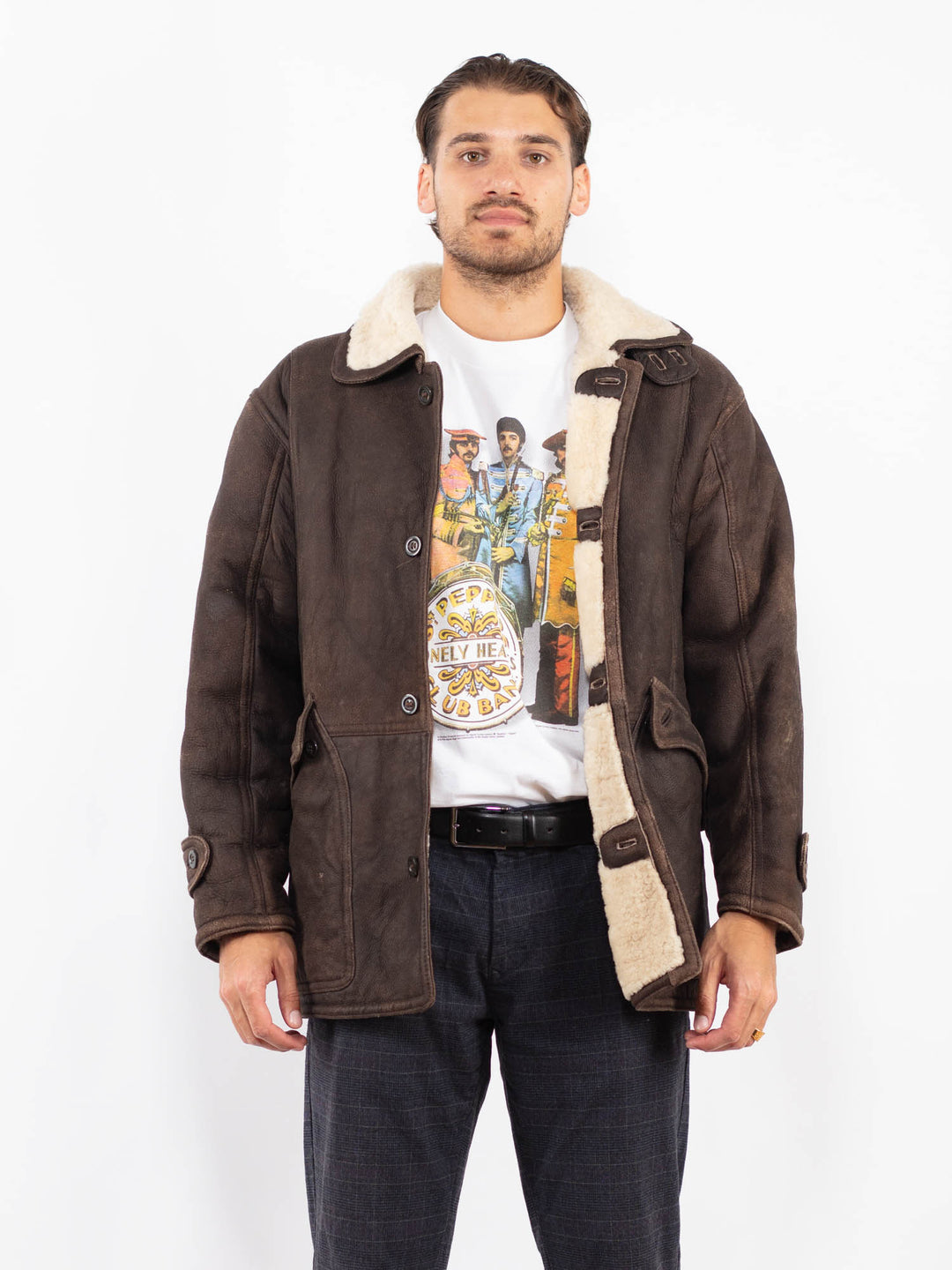 Vintage 80's Men Sheepskin Coat in BrownZ2236