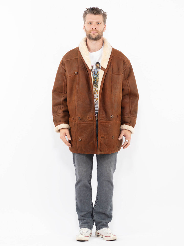 Vintage 80's Men Sheepskin Coat in BrownZ1996