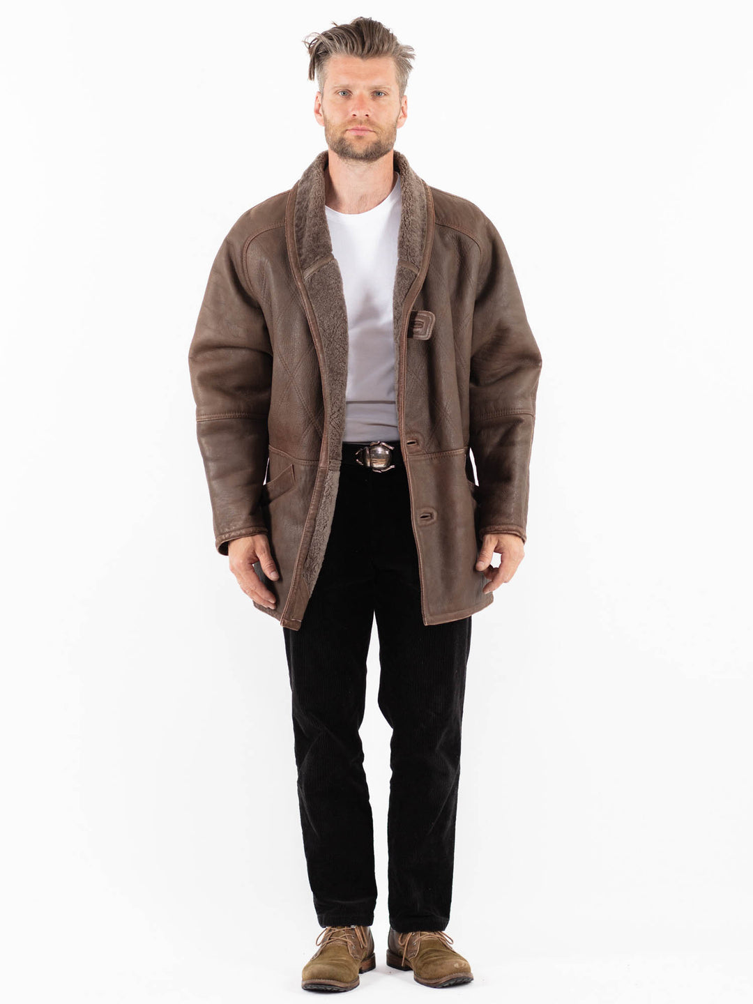 Vintage 80's Men Sheepskin Coat in BrownZ1898