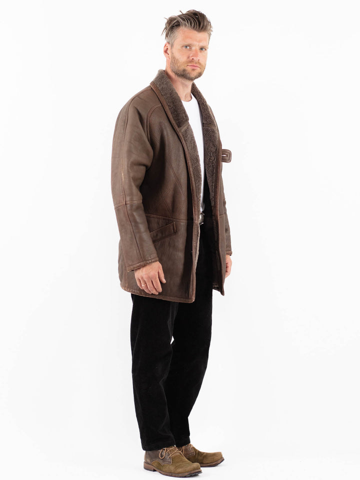 Vintage 80's Men Sheepskin Coat in BrownZ1898