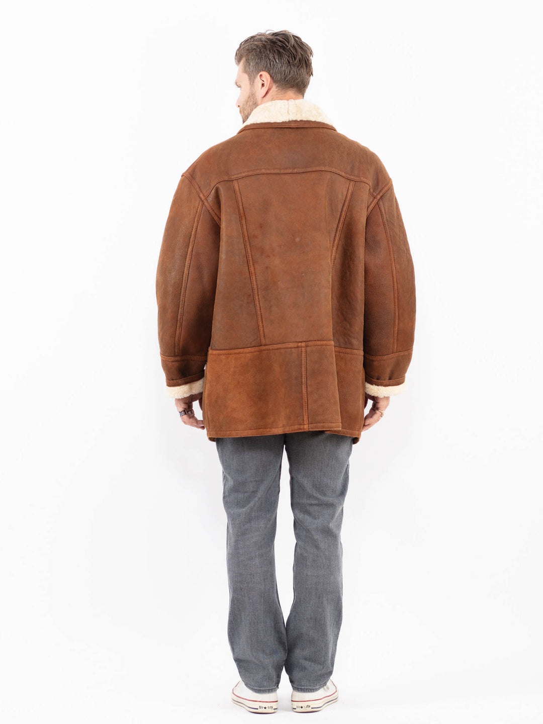 Vintage 80's Men Sheepskin Coat in BrownZ1996