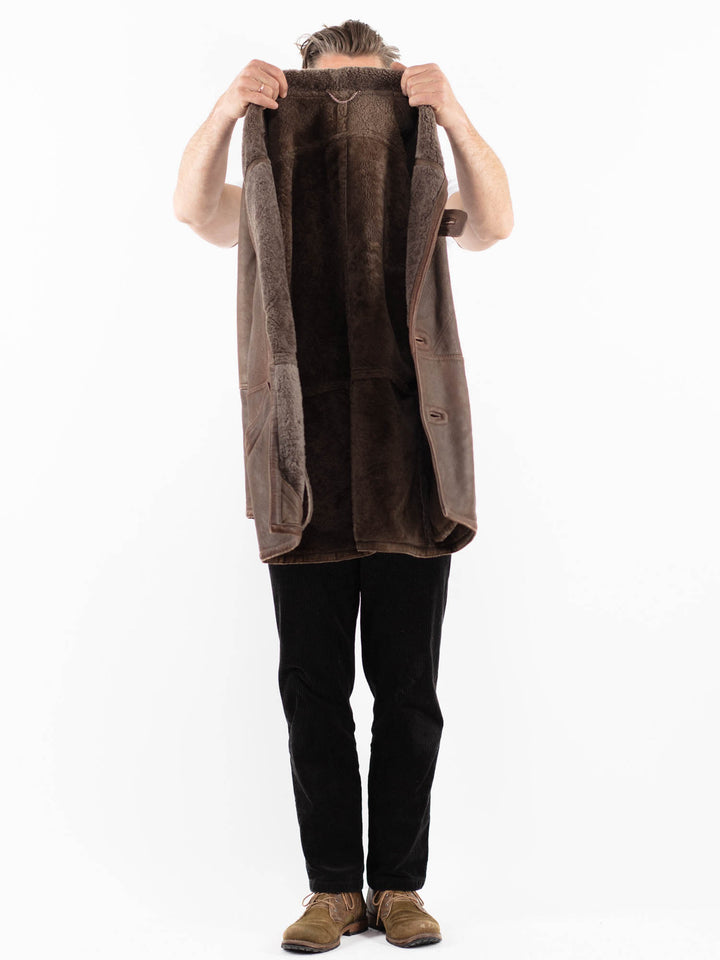 Vintage 80's Men Sheepskin Coat in BrownZ1898
