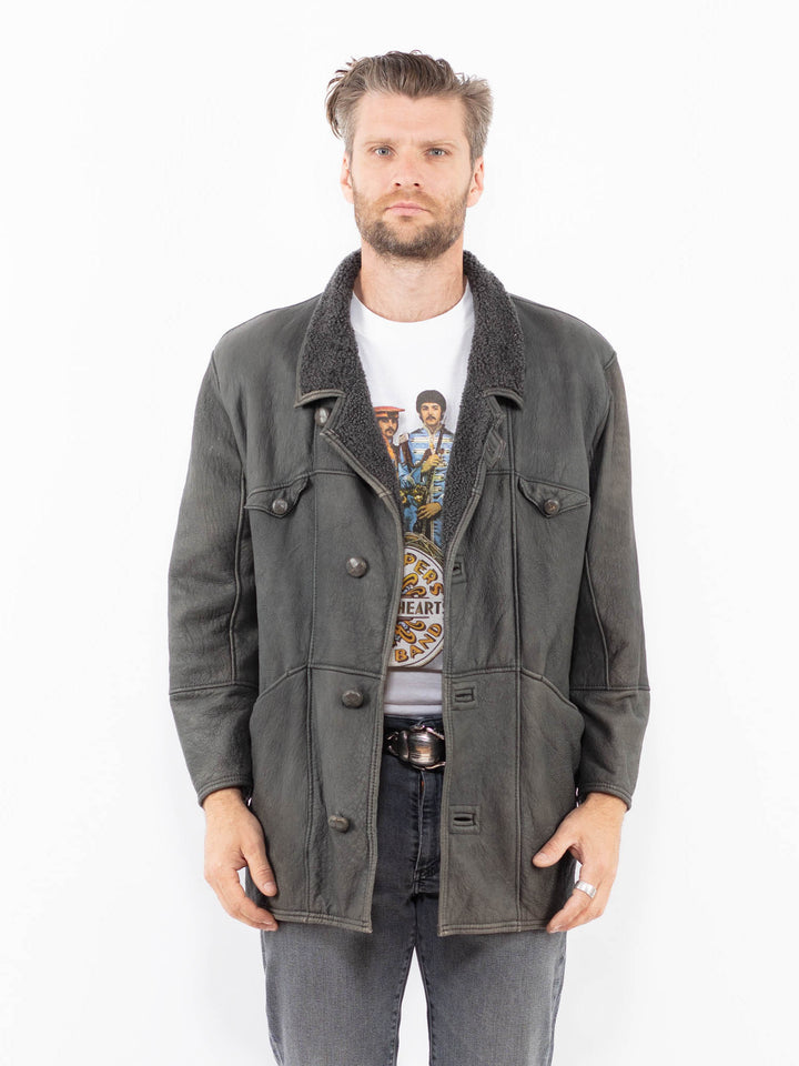 Vintage 80's Men Sheepskin Coat in GrayZ2001