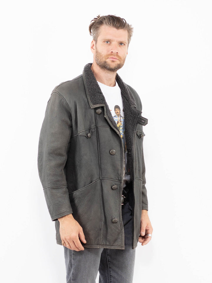 Vintage 80's Men Sheepskin Coat in GrayZ2001
