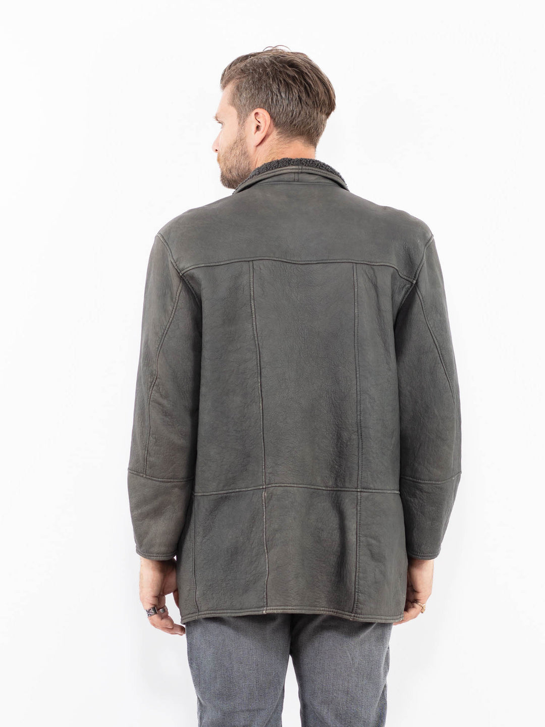 Vintage 80's Men Sheepskin Coat in GrayZ2001