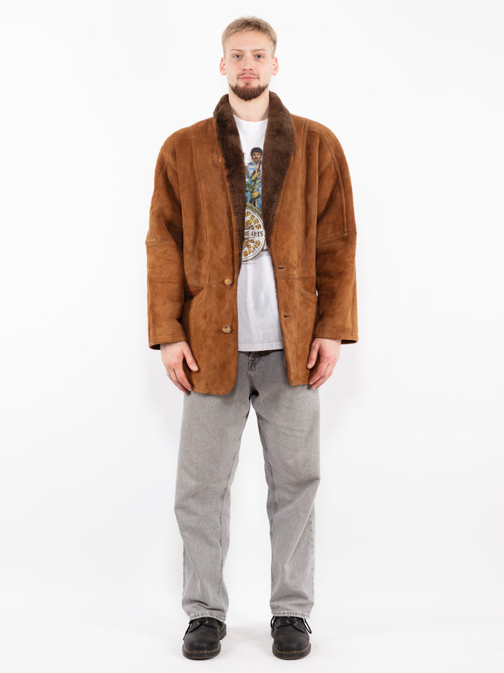 Vintage 80's Men Sheepskin Coat in Brown
