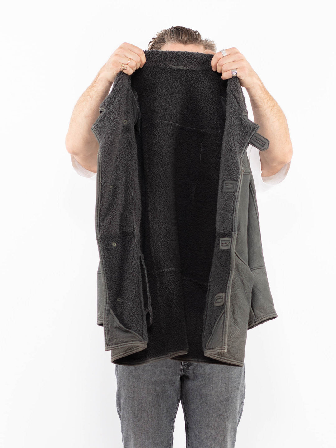 Vintage 80's Men Sheepskin Coat in GrayZ2001