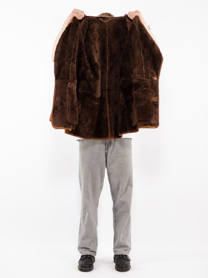 Vintage 80's Men Sheepskin Coat in Brown