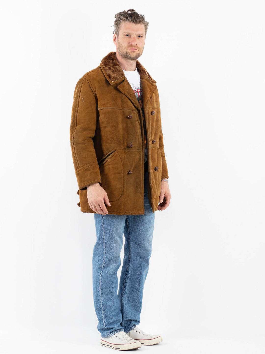 Vintage 80's Men Sheepskin Coat in BrownZ1781