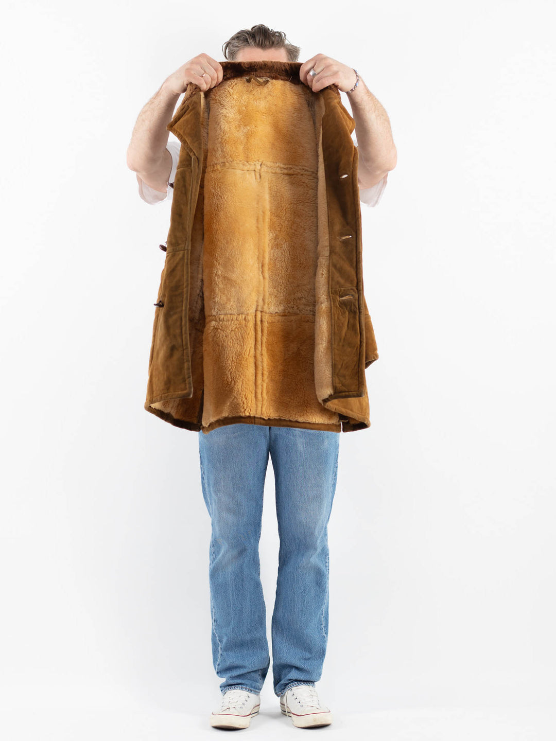 Vintage 80's Men Sheepskin Coat in BrownZ1781