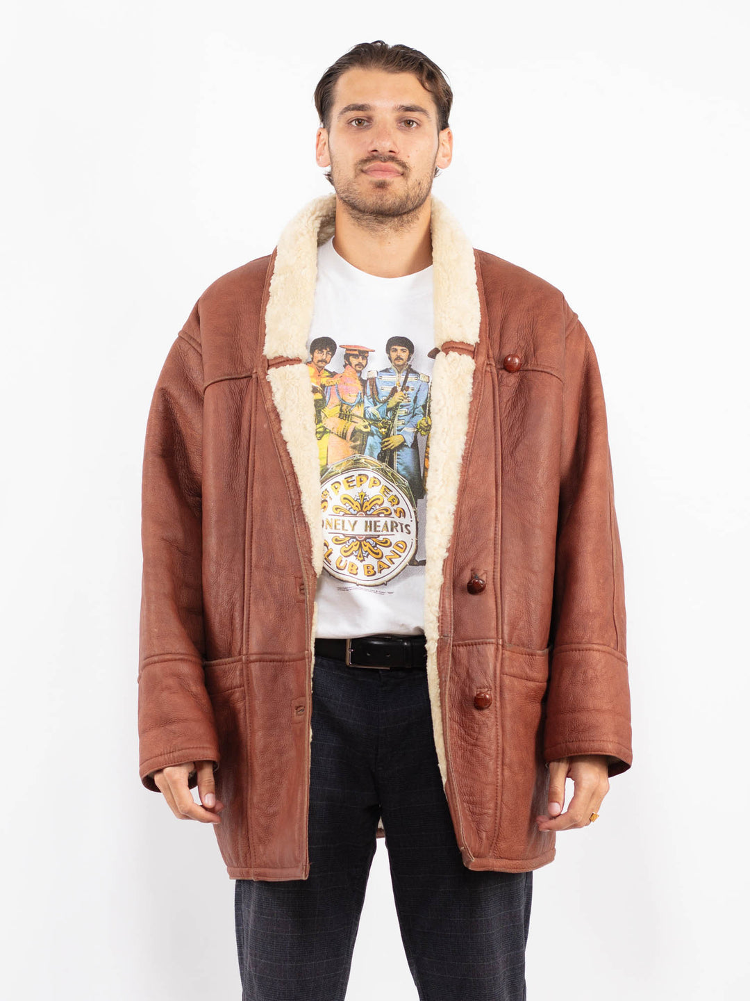 Vintage 80's Men Sheepskin Coat in BrownZ2246