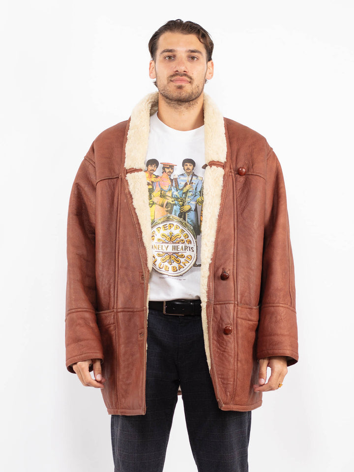 Vintage 80's Men Sheepskin Coat in BrownZ2246