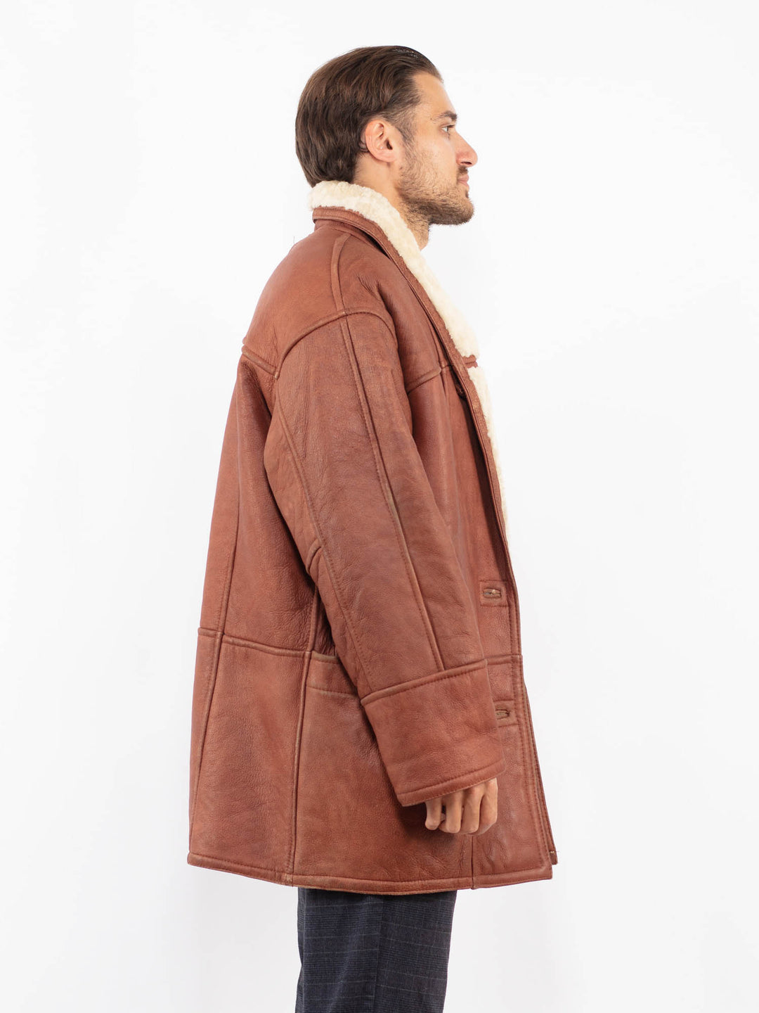 Vintage 80's Men Sheepskin Coat in BrownZ2246