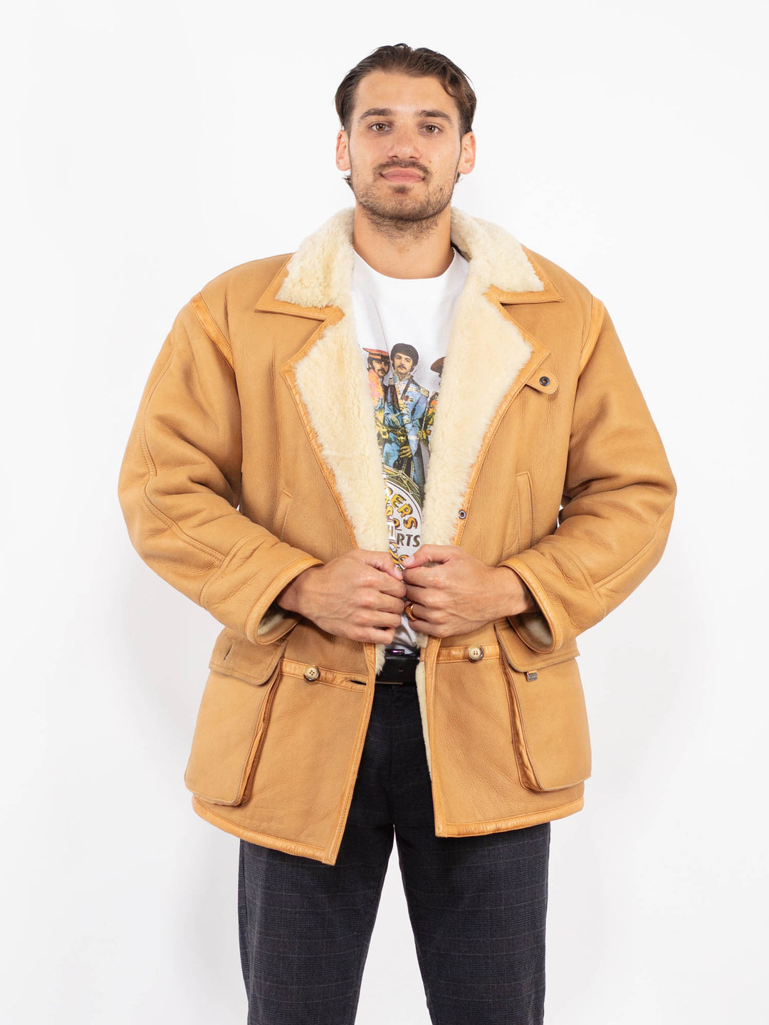 Vintage 80's Men Sheepskin Coat in BeigeZ2248