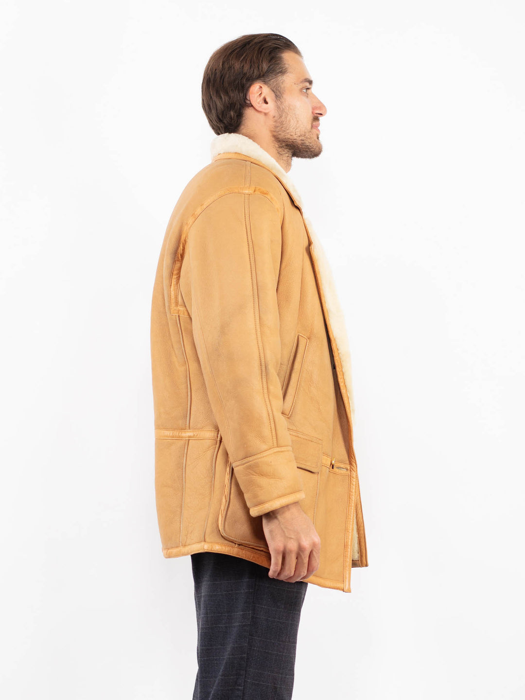 Vintage 80's Men Sheepskin Coat in BeigeZ2248