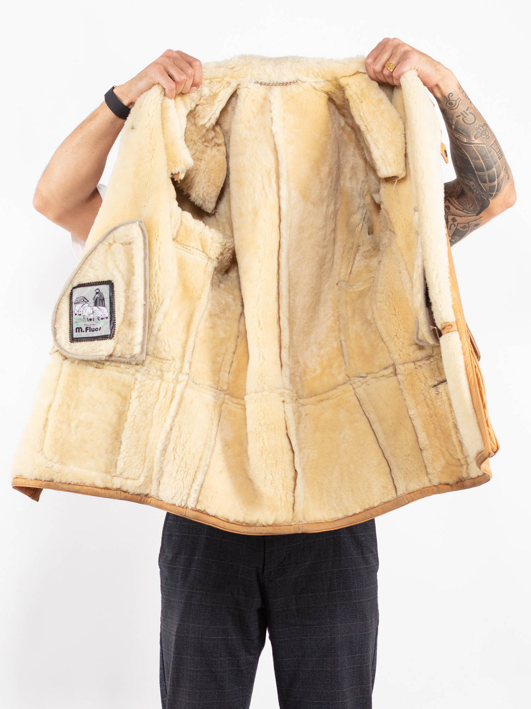 Vintage 80's Men Sheepskin Coat in BeigeZ2248