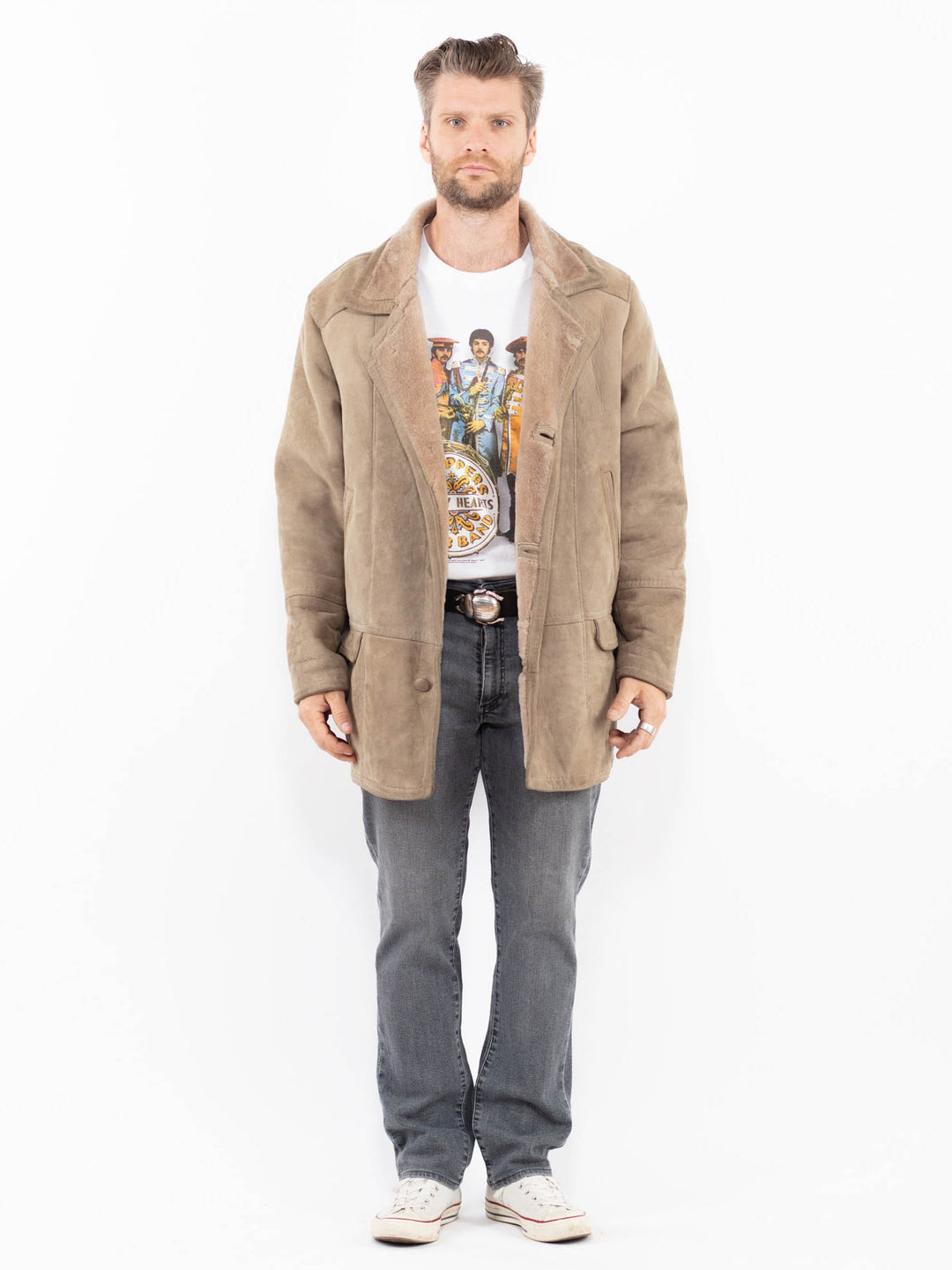 Vintage 80's Men Sheepskin Coat in BeigeZ2009