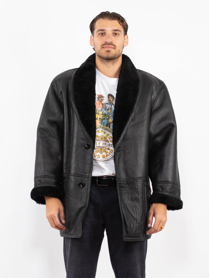 Vintage 80's Men Sheepskin Coat in BlackZ2250
