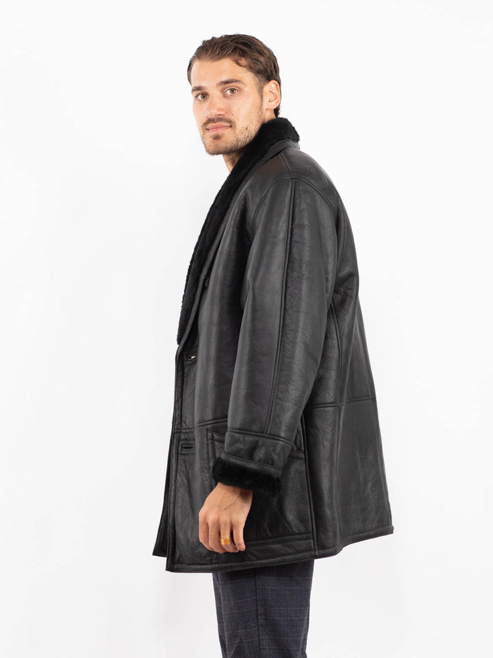 Vintage 80's Men Sheepskin Coat in BlackZ2250