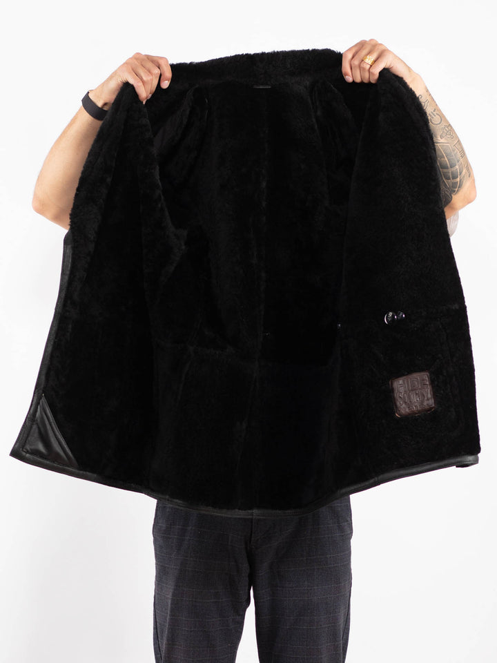 Vintage 80's Men Sheepskin Coat in BlackZ2250