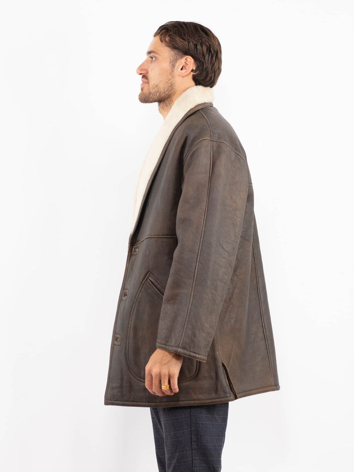 Vintage 80's Men Sheepskin Shearling Coat in BrownZ2254