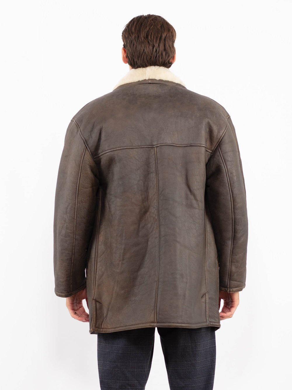 Vintage 80's Men Sheepskin Shearling Coat in BrownZ2254